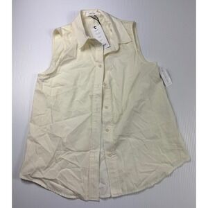 Vetta Sleeveless Button Down Shirt Ivory Collared Top XS